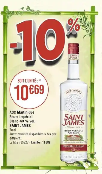 Saint james aoc martinique rhum impérial blanc 40 % vol.