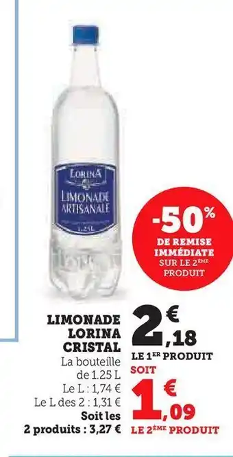 Super U Limonade lorina christal offre