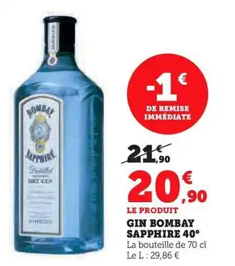 Super U Gin bombay saphire 40 offre