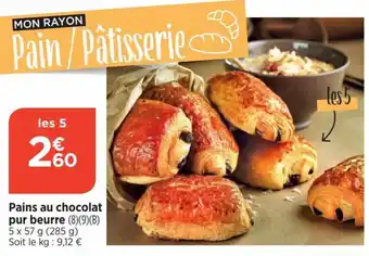 Bi1 Pains au chocolat pur beurre (8)(9)(B) 5 x 57 g (285 g) Soit le kg: 9,12 € offre