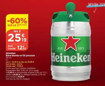 Bi1 Heineken Bière blonde en fût pression 5% vol. offre
