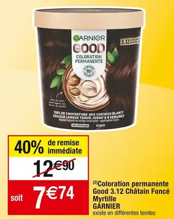 Cora x Carrefour Garnier (2)coloration permanente good 3.12 châtain foncé myrtille offre