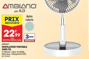 ALDI VENTILATEUR PORTABLE SANS FIL offre
