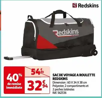 Auchan Sac de voyage a roulette redskins offre