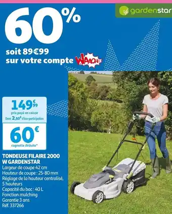Auchan TONDEUSE FILAIRE 2000 W GARDENSTAR offre