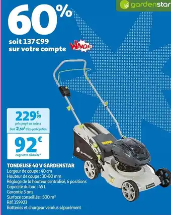 Auchan TONDEUSE 40 V GARDENSTAR offre