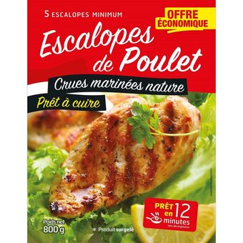 Auchan Escalopes de poulet crues marinées nature surgelées offre
