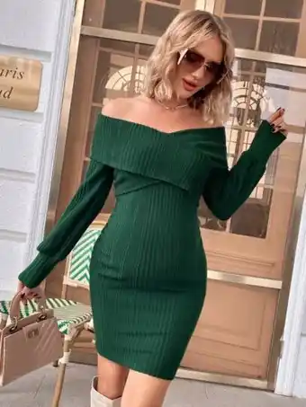 Shein grossesse robe moulante col bardot