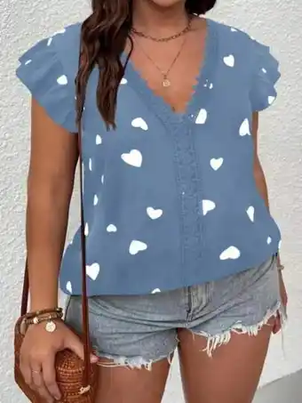 SheIn Blouse à imprimé cœur en dentelle manches papillon offre