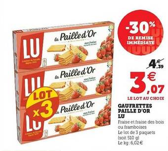 Super U Gaufrettes Paille D'or Lu offre
