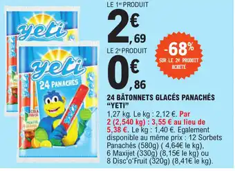 E.Leclerc 24 BÂTONNETS GLACÉS PANACHÉS "YETI" offre