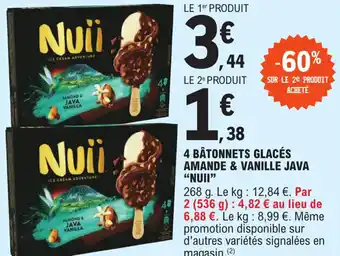 E.Leclerc 4 BÂTONNETS GLACÉS AMANDE & VANILLE JAVA "NUII" offre