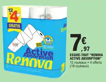 E.Leclerc ESSUIE-TOUT "RENOVA ACTIVE ABSORPTION" 12 rouleaux + 4 offerts (18 rouleaux) offre