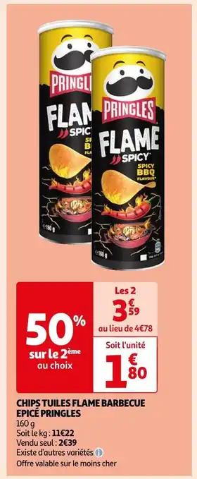 Auchan Pringles chips tuiles flame barbecue epicé offre
