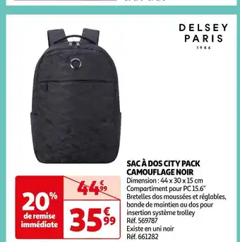 Auchan Delsey sac à dos city pack camouflage noir offre