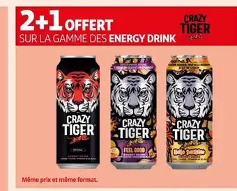 Auchan Crazy tiger 2+1 offert sur la gamme des energy drink crazy tiger offre