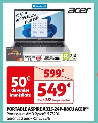 Auchan Acer portable aspire a315-24p-r8cu offre