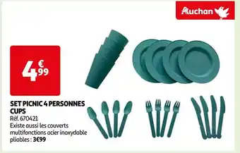 Auchan Auchan set picnic 4 personnes cups offre