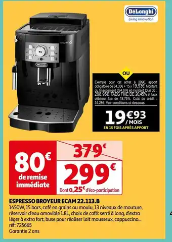 Auchan Delonghi espresso broyeur ecam 22.113.b offre