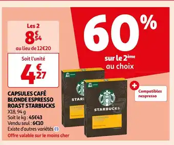Auchan Starbucks capsules café blonde espresso roast offre
