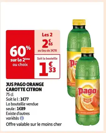 Auchan Pago jus orange carotte citron offre