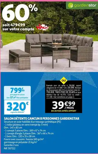 Auchan Gardenstar salon détente cancun 8 personnes offre