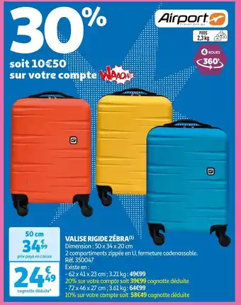 Auchan Airport valise rigide zébra offre