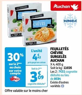Auchan Feuilletés chèvre surgelés auchan offre