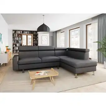 Canapé d'angle droit 4/5 places fixe avec led tissu gris chiné foncé tomy