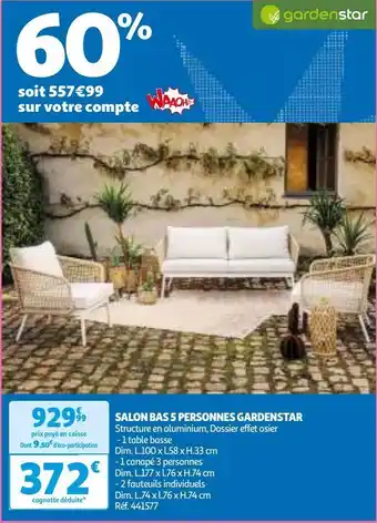 Auchan Salon bas 5 personnes gardenstar offre