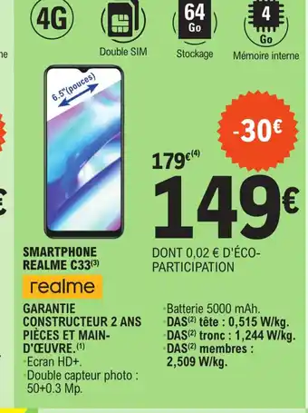 E.Leclerc SMARTPHONE REALME C33(3) realme offre