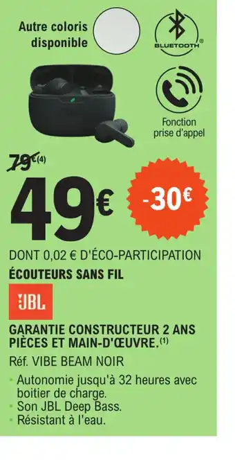 E.Leclerc DONT 0,02 € D'ÉCO-PARTICIPATION ÉCOUTEURS SANS FIL offre