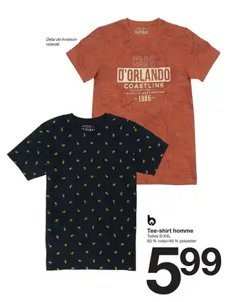 Zeeman Tee-shirt homme Tailles S-XXL 60 % coton/40% polyester offre