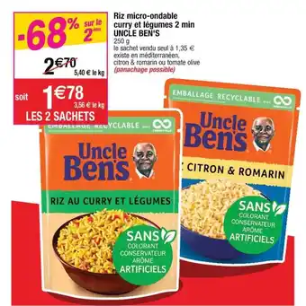 Cora x Carrefour Riz Micro-ondable Curry Et Légumes 2 Min Uncle Ben's offre