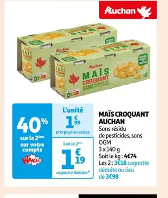 MAÏS CROQUANT AUCHAN Sans résidu