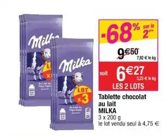 Cora x Carrefour Tablette Chocolat Au Lait Milka offre