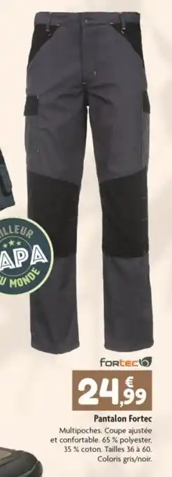 Point Vert Pantalon Fortec Multipoches. Coupe ajustée et confortable. 65 % polyester, 35% coton. Tailles 36 à 60. Coloris gris/noir. offre