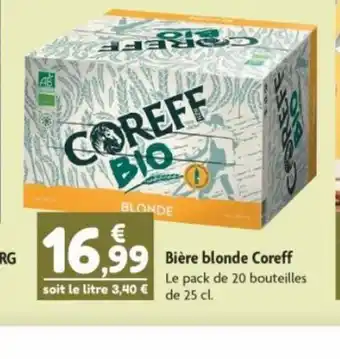 Bière blonde Coreff Le pack de 20 bouteilles soit le litre 3,40 € de 25 cl.