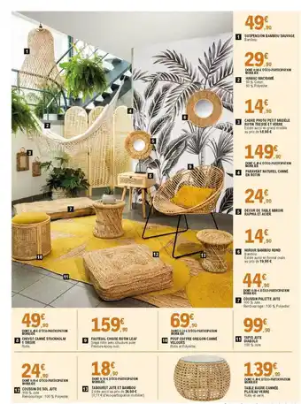 E.Leclerc Suspension Bambou Sauvage, Hamac Macramé, Cadre Photo Petit Modèle, Paravent Naturel, Décor De Table Miroir Raphia Et Acier, offre