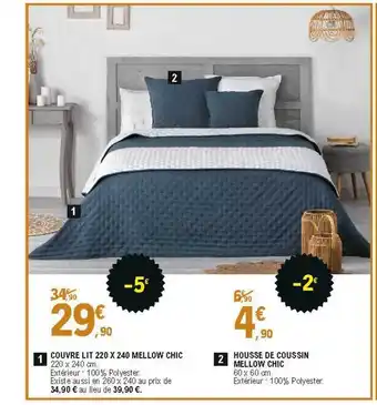 E.Leclerc Couvre Lit 220 X 240 Mellow Chic, Housse De Coussin Mellow Chic offre