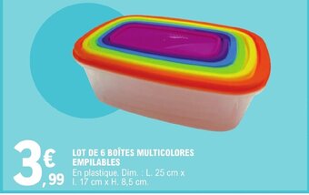 E.Leclerc LOT DE 6 BOÎTES MULTICOLORES EMPILABLES offre