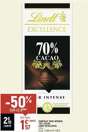 Spar Lindt chocolat noir intense 70% cacao excellence offre
