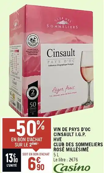 Petit Casino Casino vin de pays d’oc cinsault i.g.p. hve club des sommeliers rosé millésimé offre