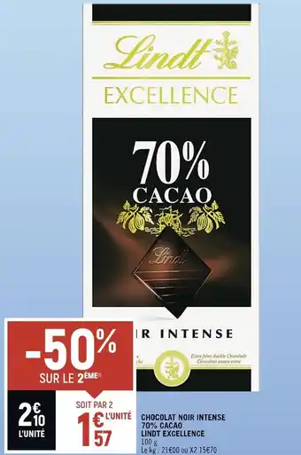 Petit Casino Lindt excellence chocolat noir intense 70% cacao offre