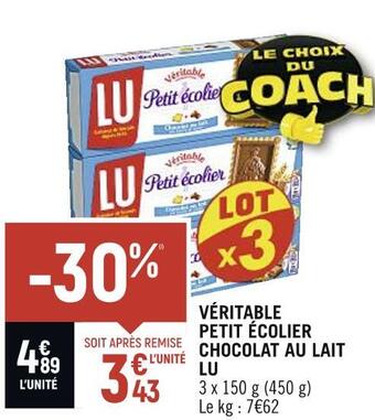 Spar Lu véritable petit écolier chocolat au lait offre