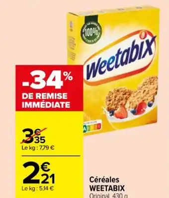 Carrefour Market Céréales WEETABIX Original, 430 g. offre
