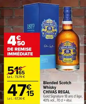 Carrefour Market Blended Scotch Whisky CHIVAS REGAL Gold Signature 18 ans d'âge, 40% vol., 70 cl + étui. offre