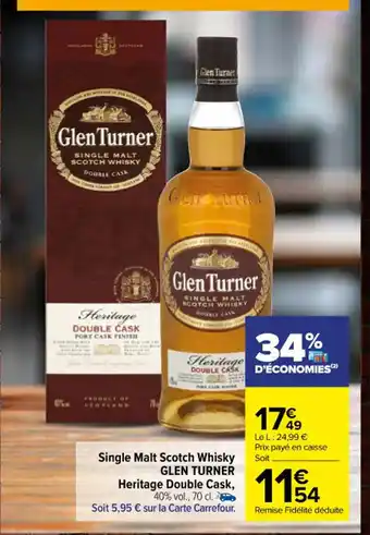 Carrefour Market Single Malt Scotch Whisky GLEN TURNER Heritage Double Cask, offre