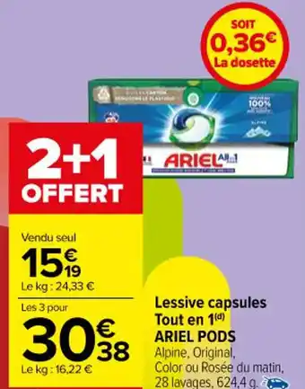 Carrefour Market Lessive capsules Tout en 1(d) ARIEL PODS offre
