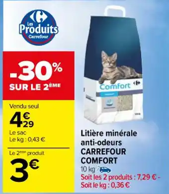 Carrefour Market Litière minérale anti-odeurs CARREFOUR COMFORT 10 kg- offre